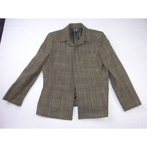 Vintage Kasper Women 14P Tweed Blazer Jacket Olive Green Brown Earth Tone Sz 14